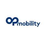 OP Mobility logo in blue, wordmark on a dark background.